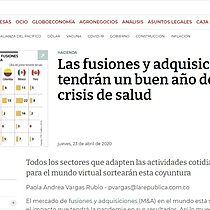 Las fusiones y adquisiciones no tendrn un buen ao debido a la crisis de salud